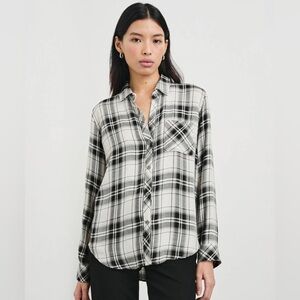 RAILS Hunter Ivory Dove Onyx Plaid Flannel Button-Down Shirt